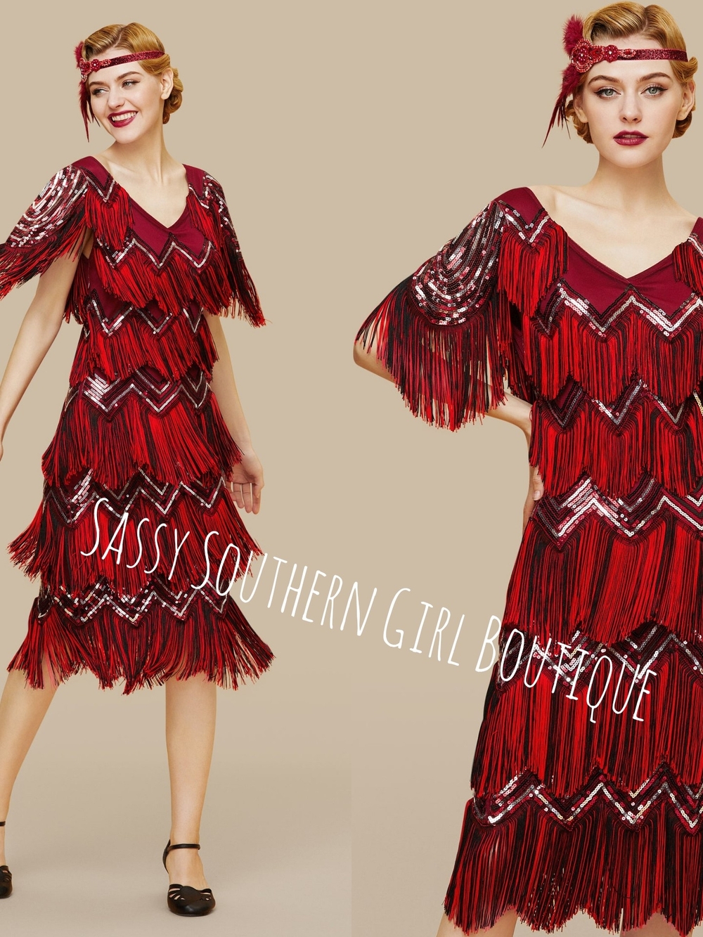 🆕⭐Red Fringe Sequin Midi Dress